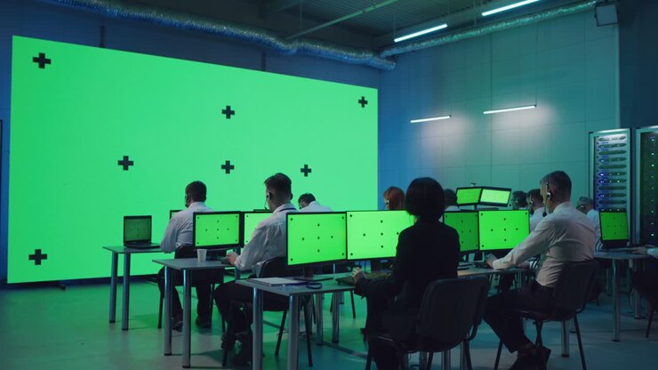 Men working in control center