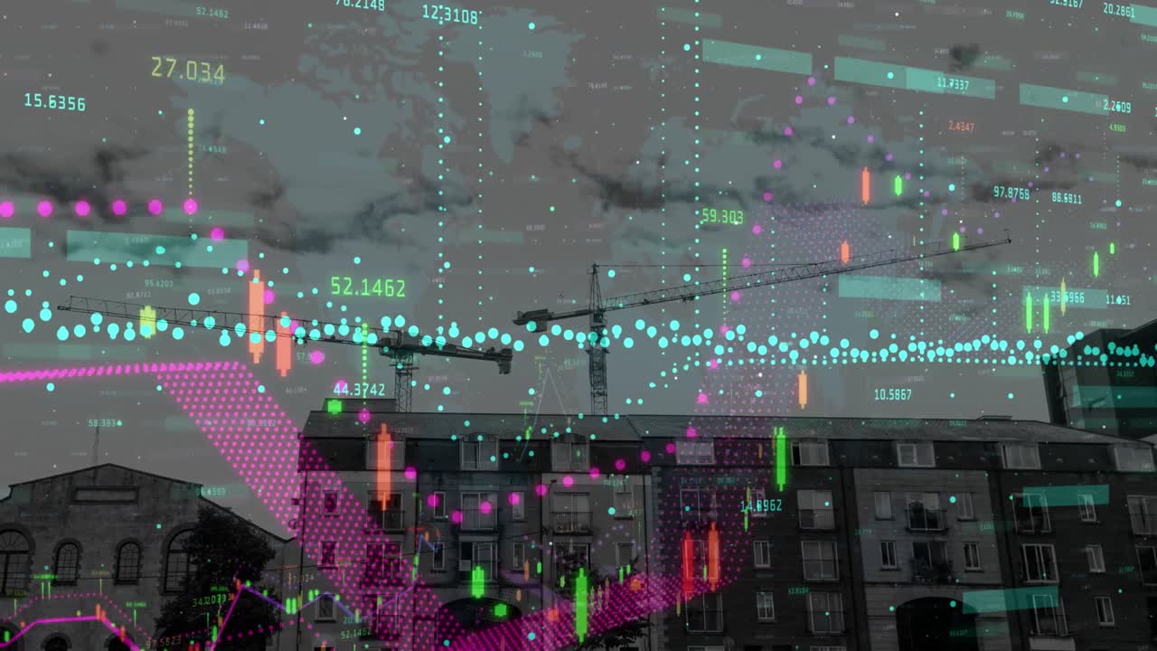 건설 현장에서 금융 데이터 처리의 애니메이션