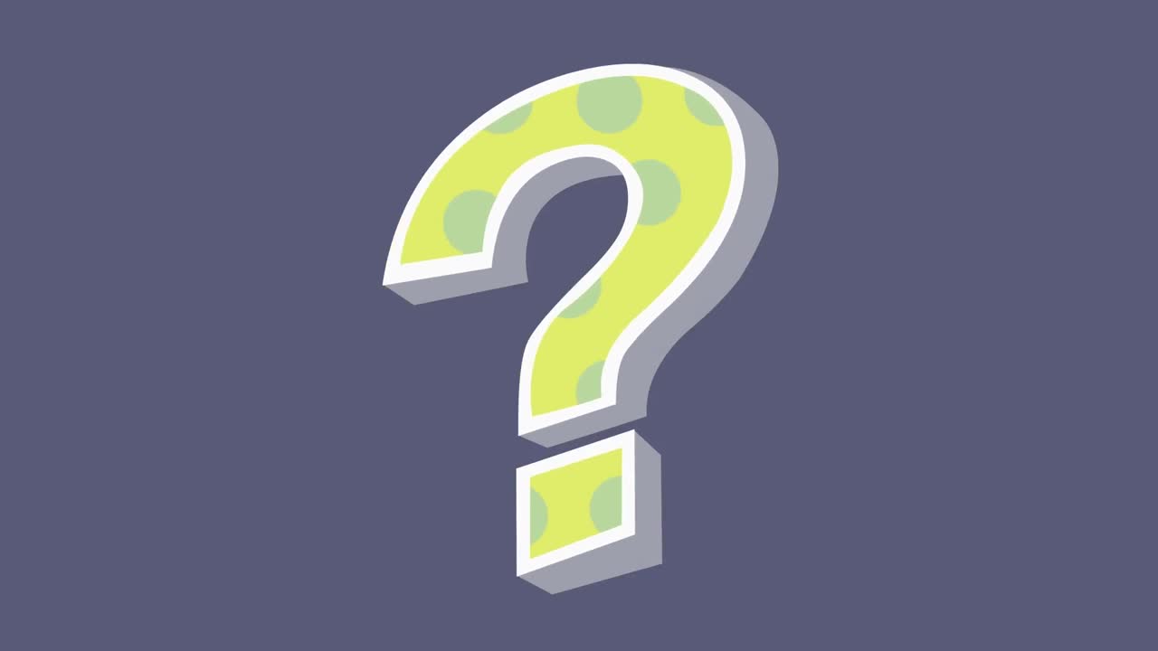 Animation of question mark over shapes on grey background