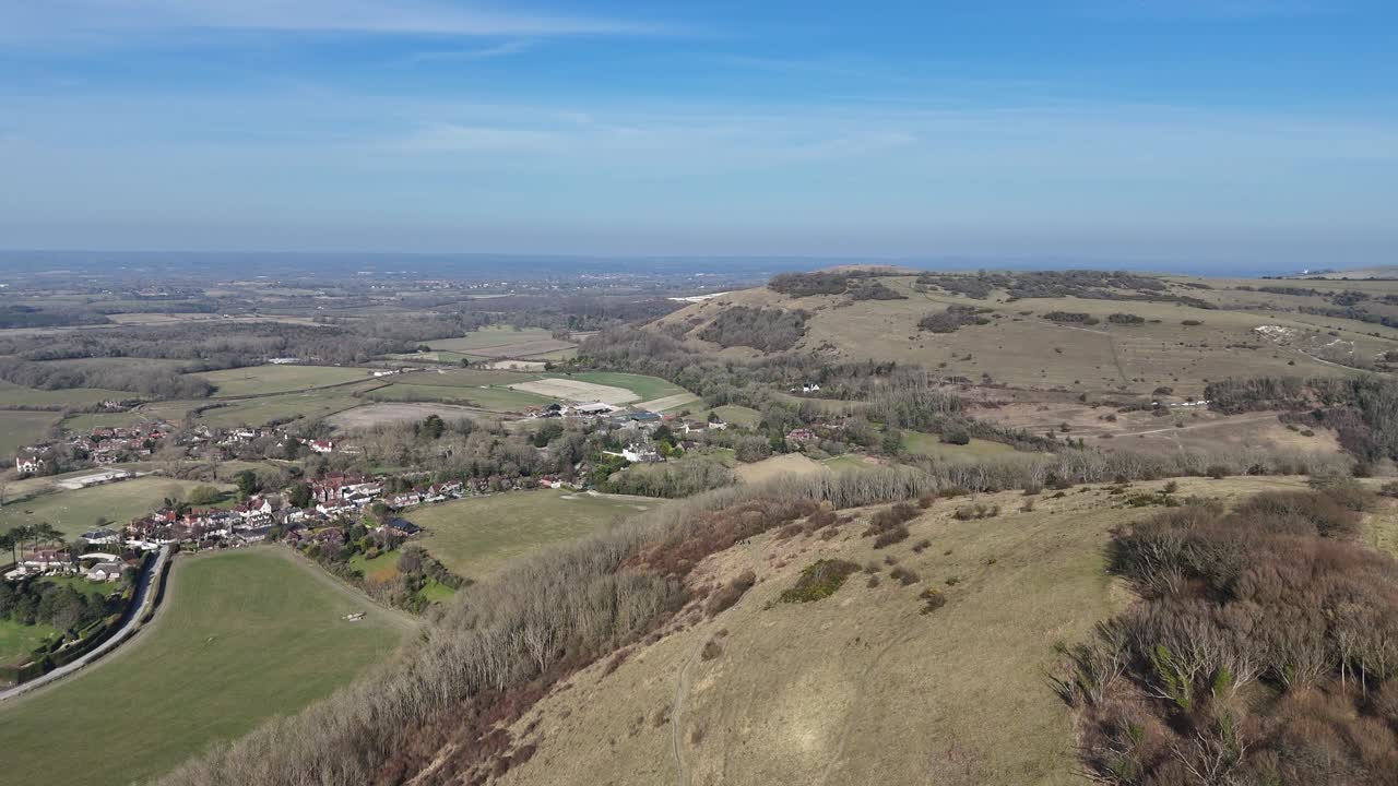Devils Dyke Sussex clear blue sky UK drone,aerial 4k footage high angle