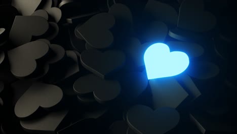corazón azul brillante entre muchos corazones oscuros