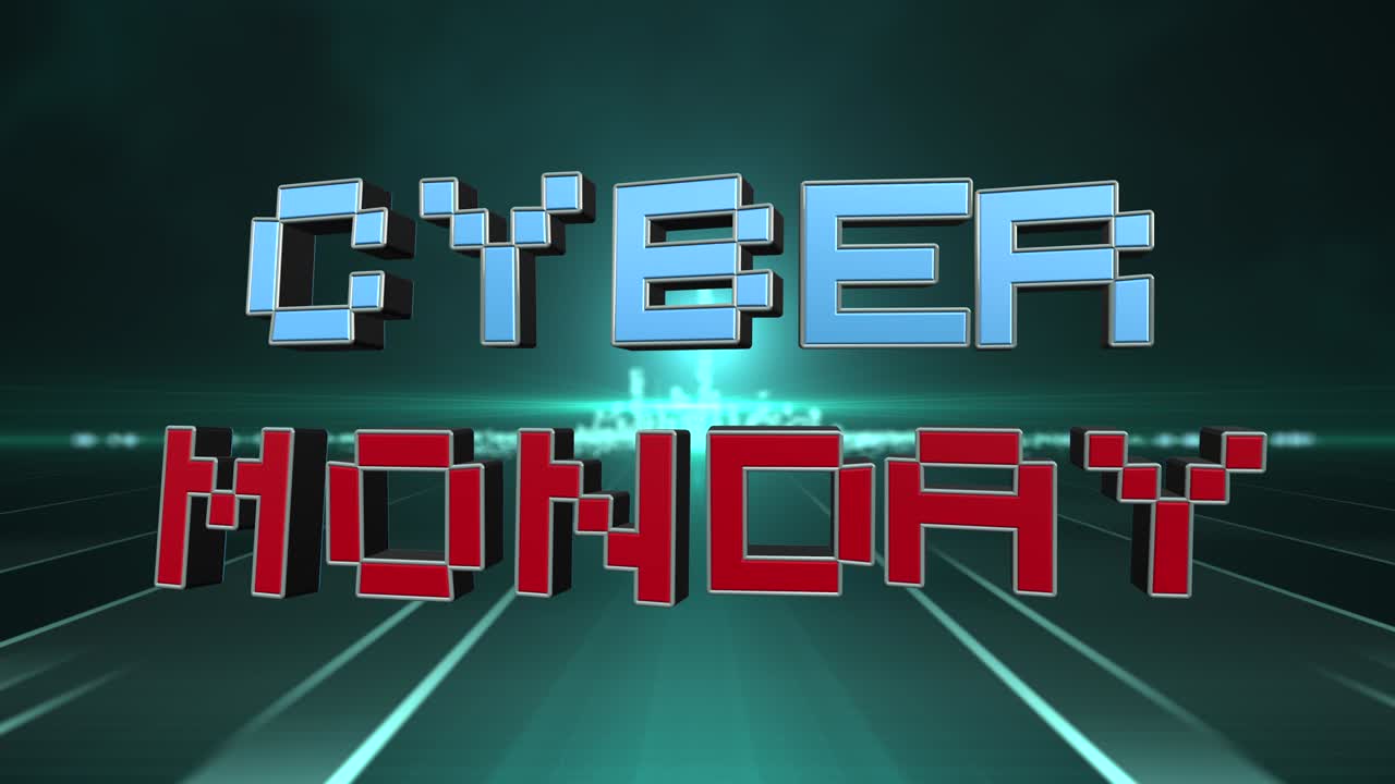 미래의 사이버 월요일과 세일 3d 텍스트 디자인 루핑 애니메이션