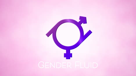 animación del fluido de género de texto con símbolo de fluido de género púrpura sobre fondo rosa