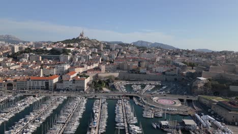 establishing drone shot of marseille, france