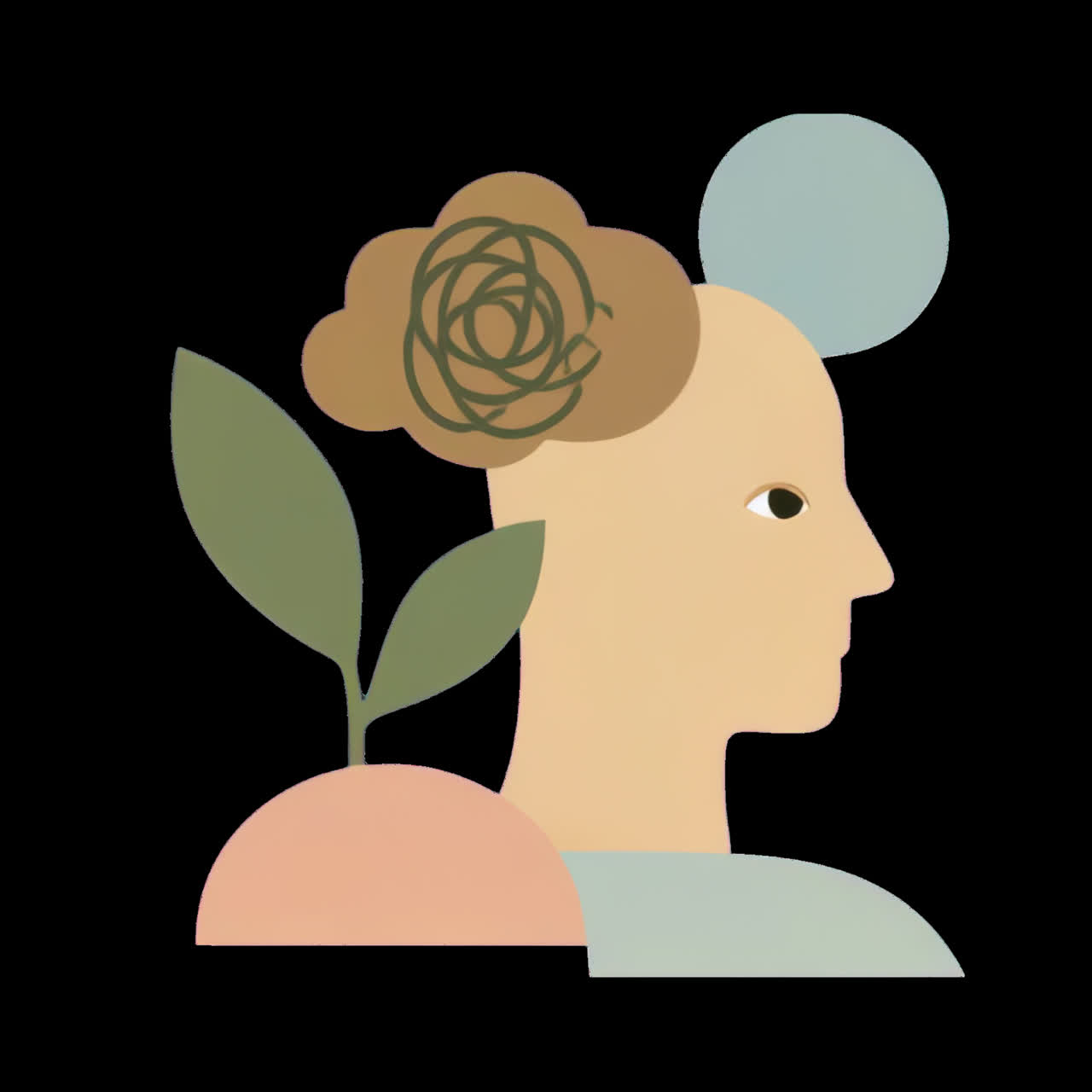 Abstrakt animation af den menneskelige psykes forbindelse til naturen, isoleret aktiv, transparent 4K-video, alfakanal