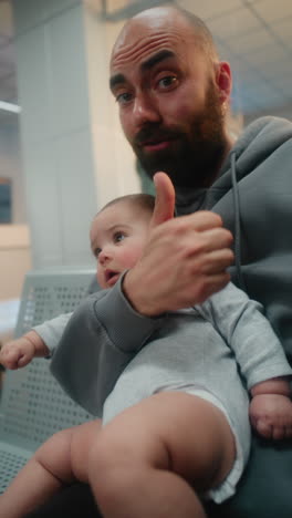 father and baby at the airport