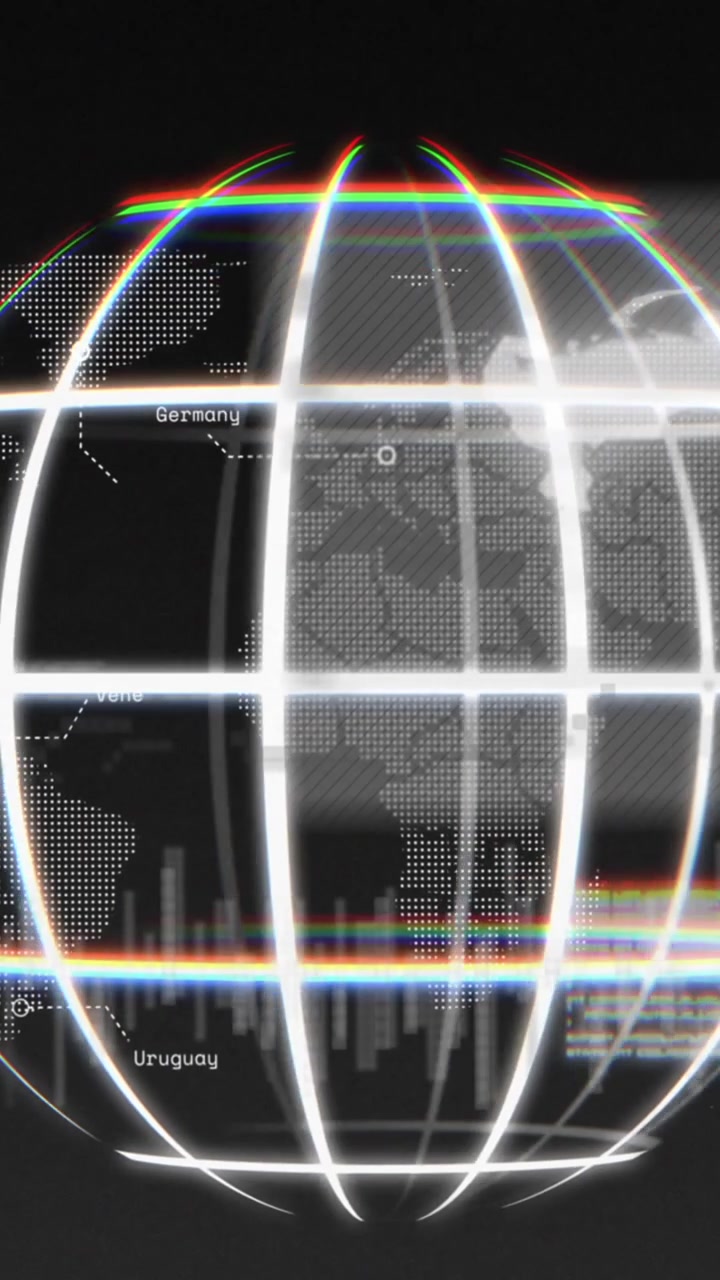 Animation of world map, data and globe on black background