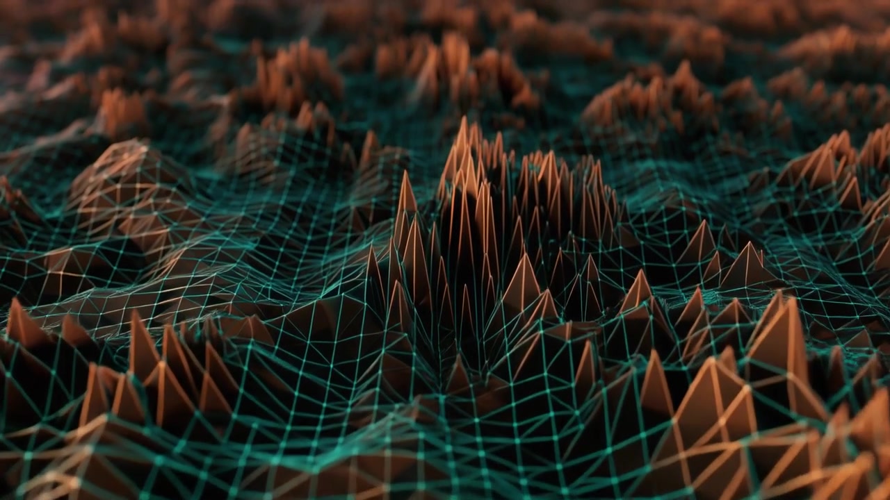 Abstract Digital Terrain with Moving Wireframe Grid