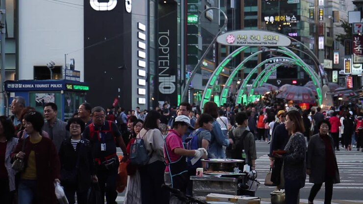 Busy Street Scene in Busan, Korea
