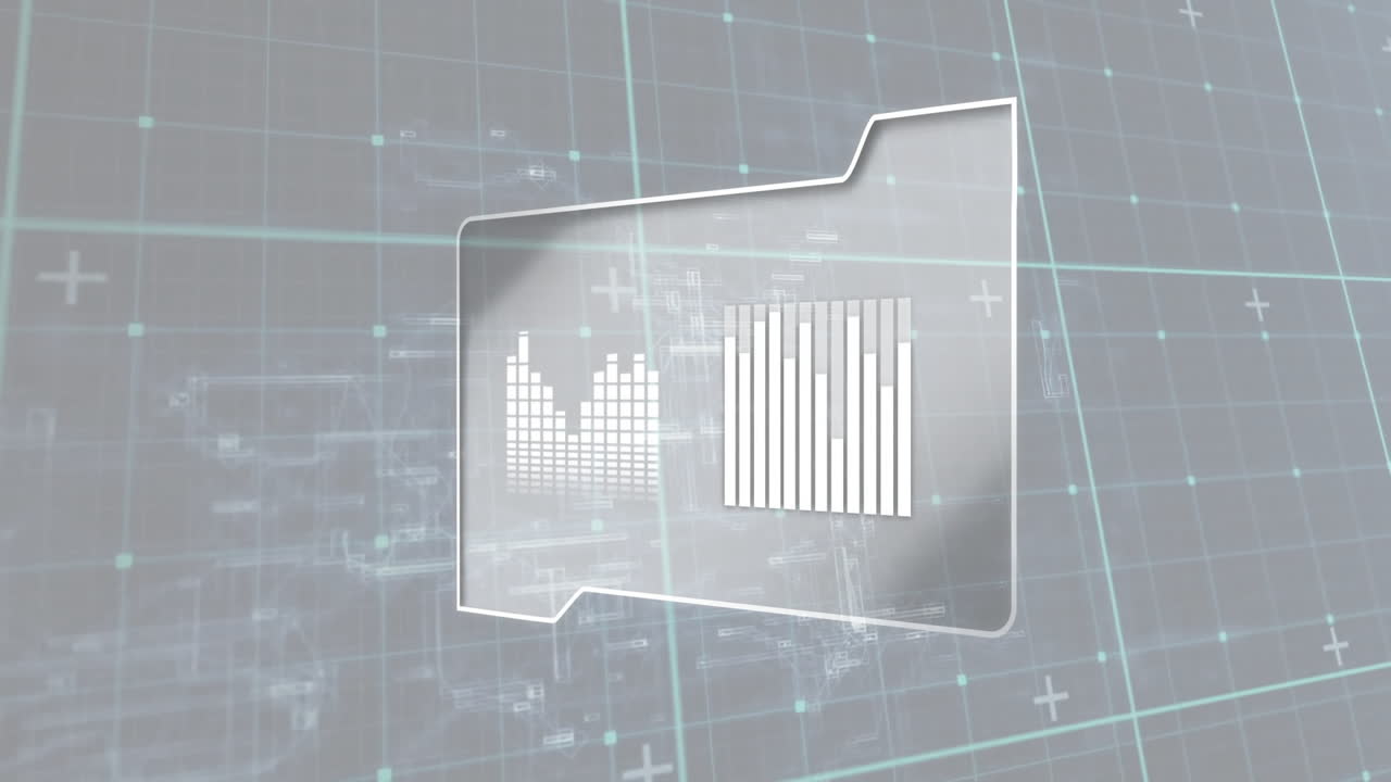 회색 배경에 화면을 통해 금융 데이터 처리의 애니메이션