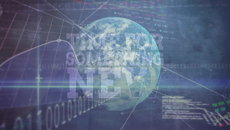 animation of data processing and globe over time for something new text