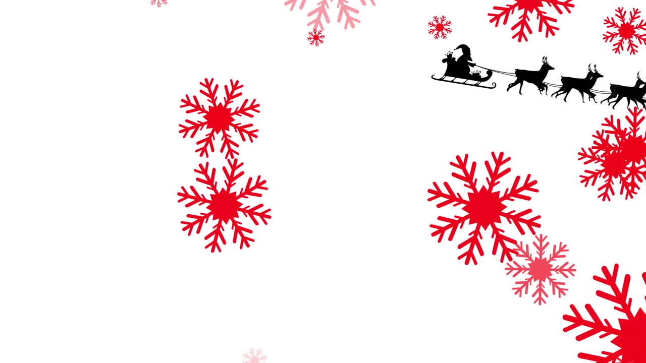 animación de santa en trineo con renos sobre fondo blanco