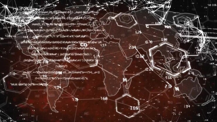 Animation of chemical formulas, data, world map and brown background