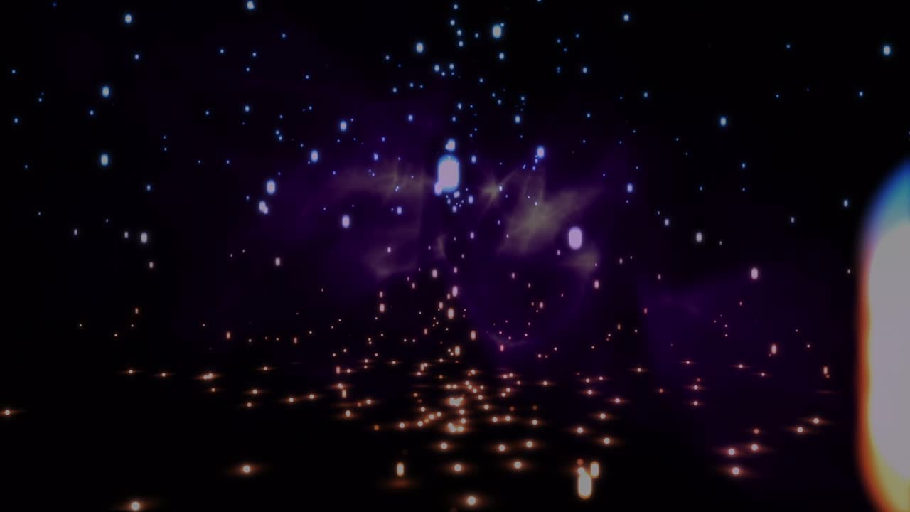 Animazione di particelle glitter e bagliori dell'obiettivo che si muovono in loop continuo su sfondo nero
