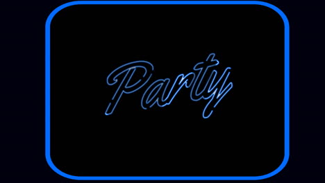 animation of neon party text over dark background