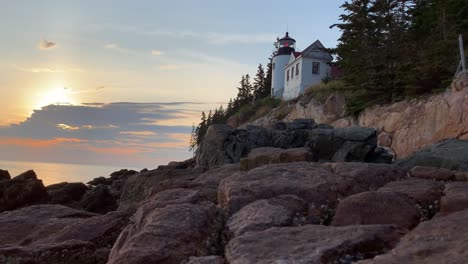 4k sunset of bass harbor head lighthouse in bass harbor, maine