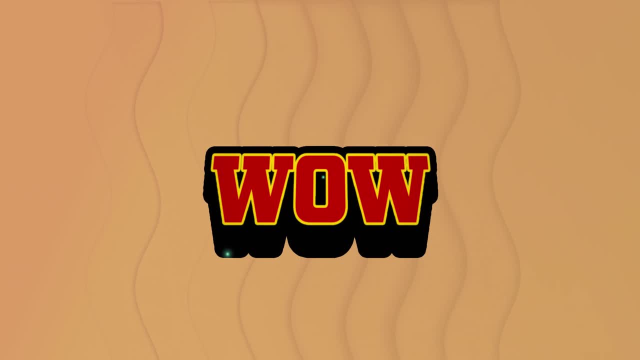 원활한 패턴의 파동형 텍스처에 대한 레트로 스피치 버블 위의 와우 텍스트의 애니메이션