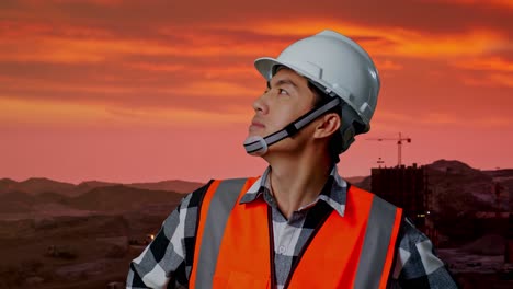 trabajador de la construcción al atardecer