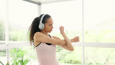 music headphones, arm stretch