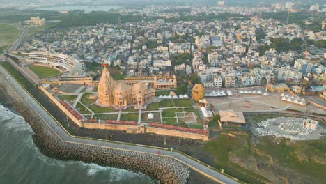 aerial view of a coastal temple in india