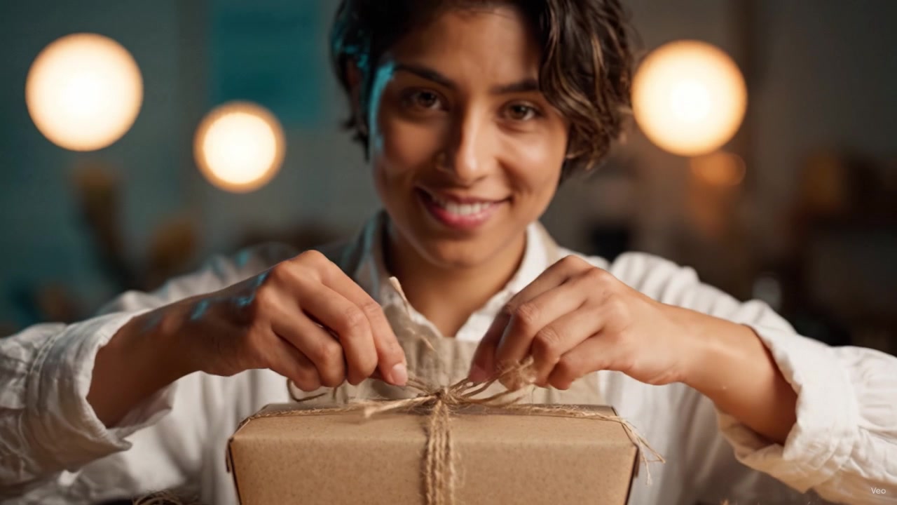A Person Carefully Wrapping a Gift Box with Twine, Preparing for Special Occasions or Celebrations, Capturing the Joy of Gift-Giving Moments.