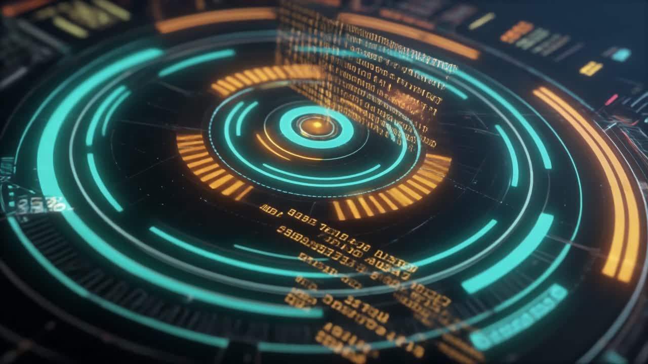 Interfaccia HUD digitale futuristica con animazione dati luminosa