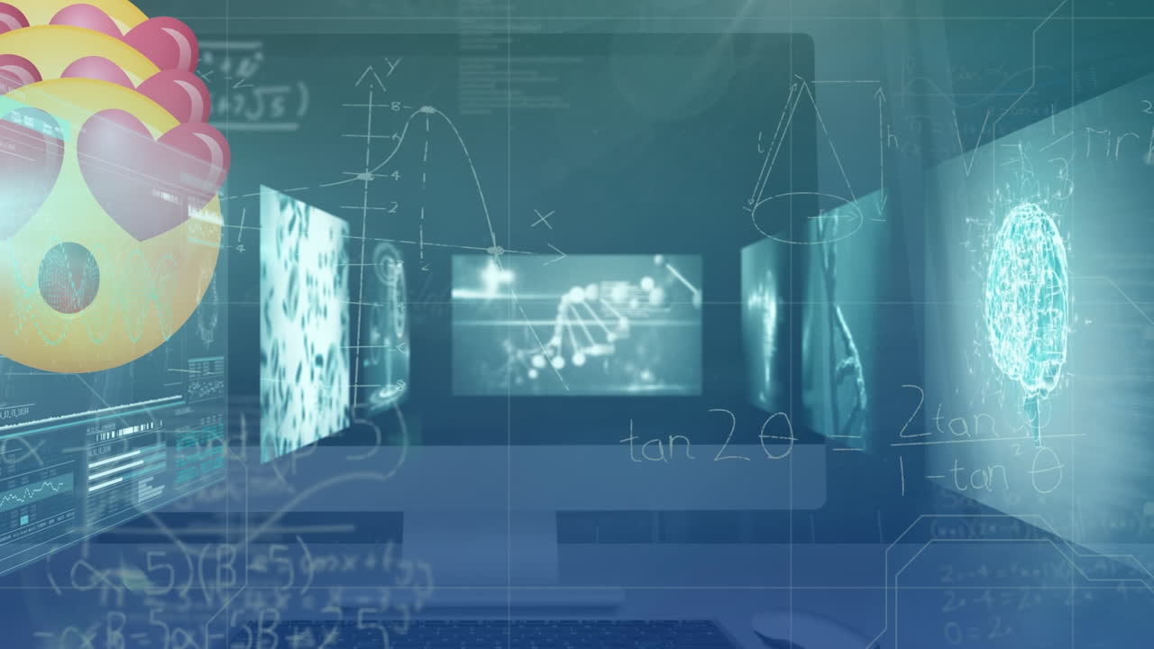 스크린에서 움직이는 다양한 생물학적 데이터에 대한 이모티콘의 애니메이션