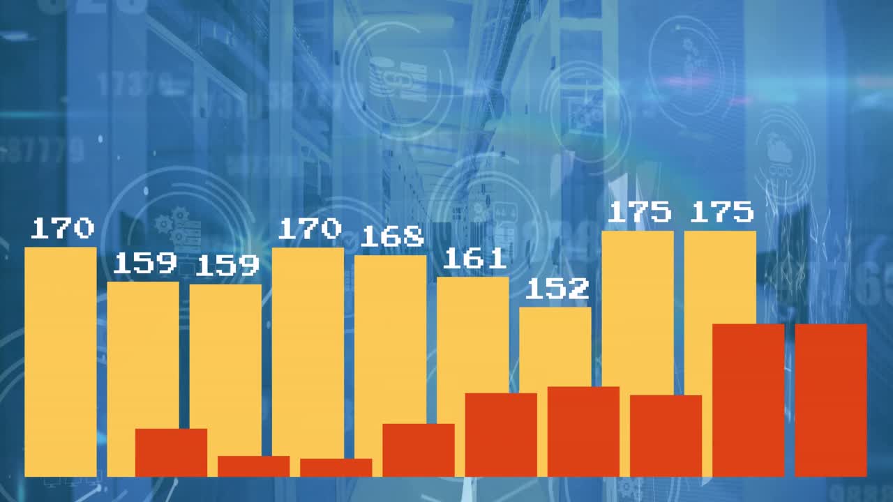 animación del procesamiento de datos en la sala de servidores