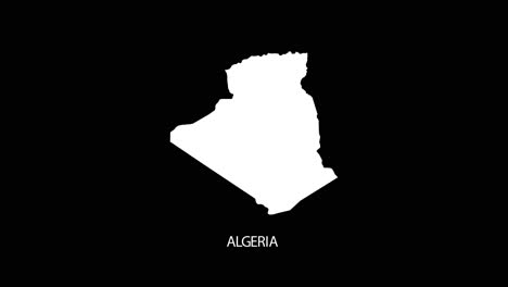 digital revealing and zooming in on algeria country map alpha video with country name revealing background | algeria country map and title revealing alpha video for editing template conceptual