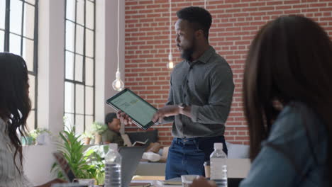 happy-business-people-meeting-celebrating-success-african-american-team-leader-businessman-dancing-funny-enjoying-celebration-colleagues-high-five-sharing-corporate-victory-in-office-presentation