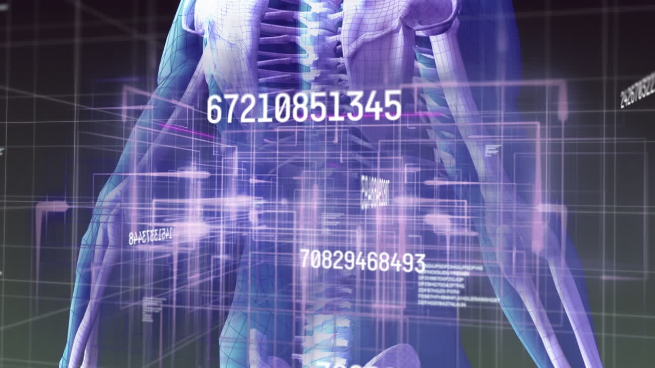 회전하는 인간 몸 위에서 증가하는 숫자의 애니메이션