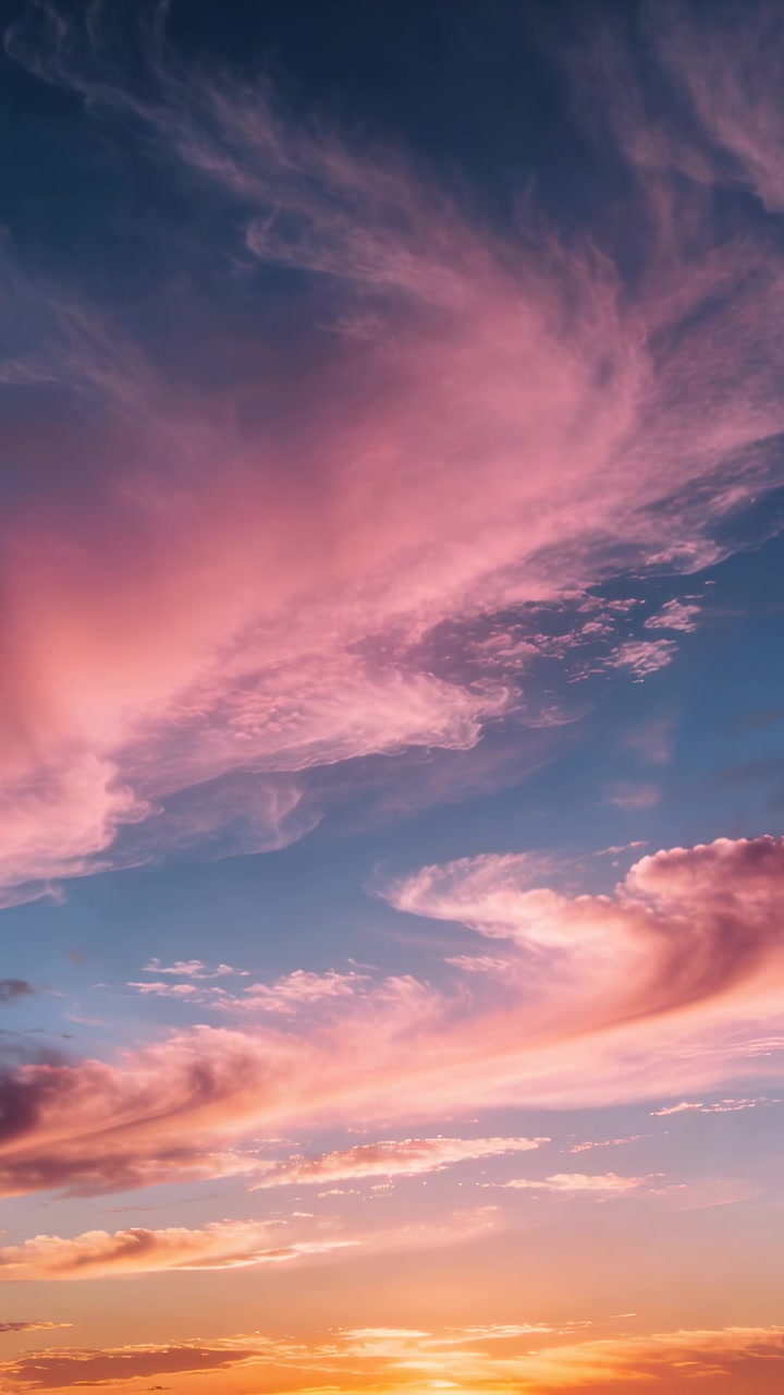 Video verticale: Nuvole rosa leggere che si muovono e si intensificano mentre il sole scende sotto l'orizzonte, bagliore del tramonto.