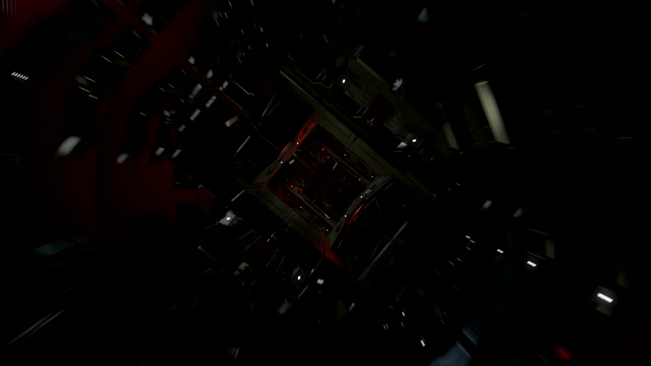 빛과 루프를 가진 미래의 터널의 3d 렌더링