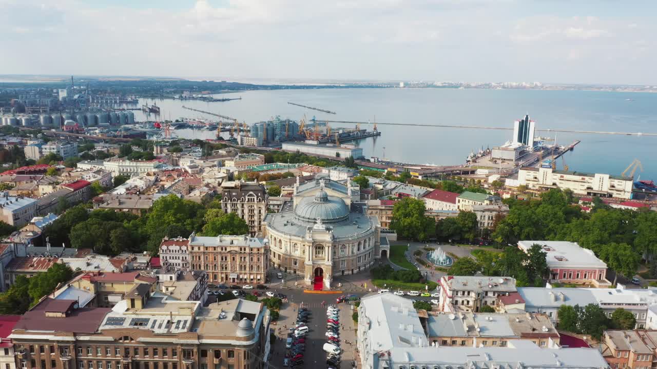 odessa, ucrania - vista aérea de la ciudad y el teatro de la ópera