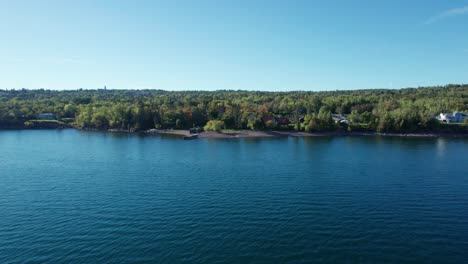 zooming out shot of the lake superior shoreline near duluth, mn