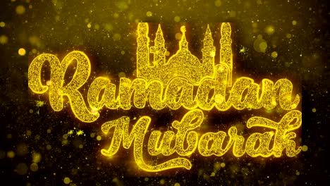 ramadan mubarak wish text on golden glitter shine particles animation