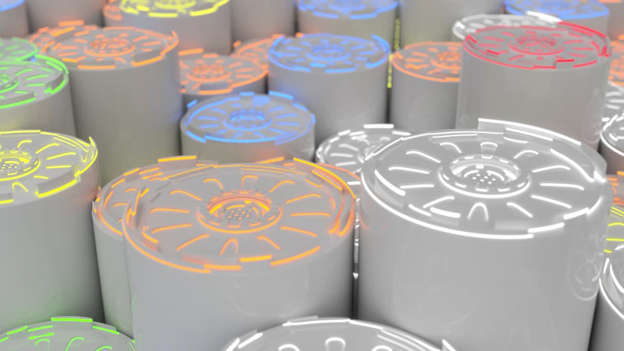 다채로운 빛나는 선을 가진 기술적 배경 루프