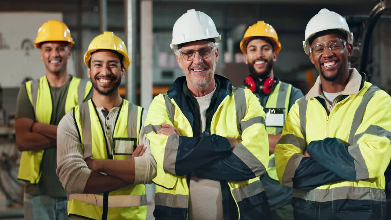 Group of construction workers in safety gear