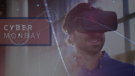 animación de cyber monady texto sobre el hombre que lleva auriculares vr
