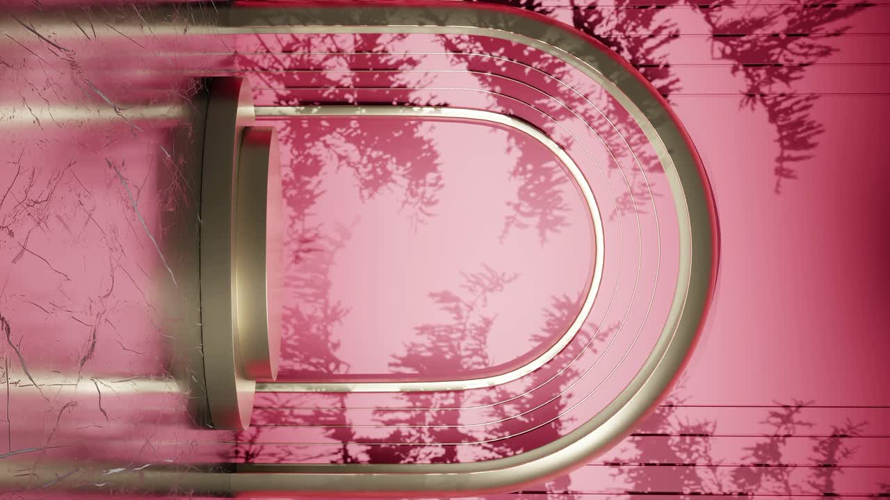 diseño vertical de soporte de exhibición de productos con sombra de hojas de árboles en animación de renderización 3d, sitio web de comercio electrónico venta descuento fondo rojo