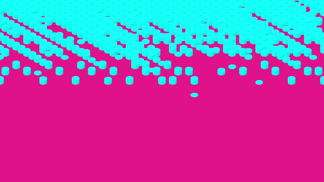 caja de cilindro 3d patrón de onda de baraje isométrico virtual, tecnología blockchain ilustración de diseño conceptual color azul sobre fondo rosa animación de bucle sin costuras 4k, con espacio de copia