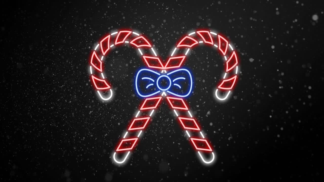 크리스마스 사탕 막대기 위에 내리는 눈의 애니메이션