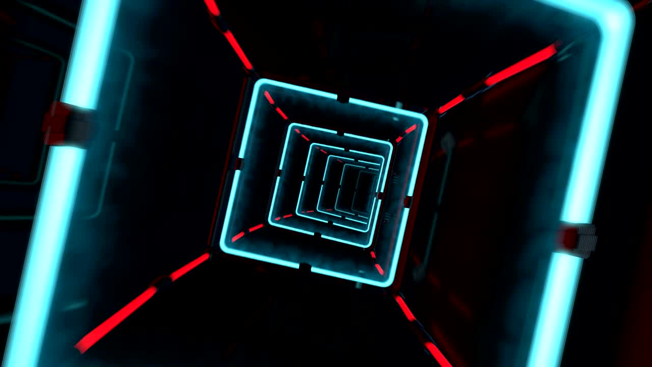 vuelo en un túnel futurista abstracto con luz de neón.