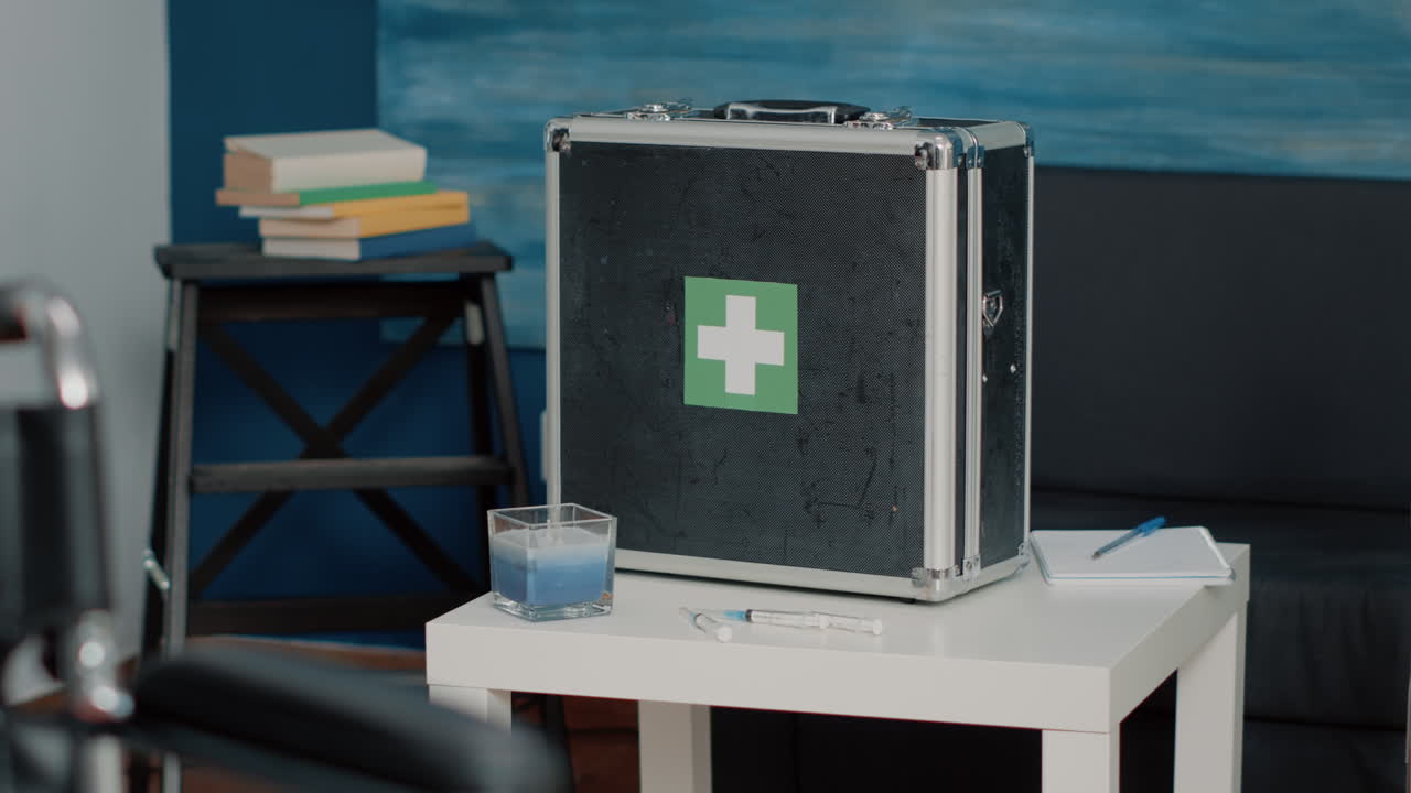 Close up of medical briefcase filled with healthcare equipment