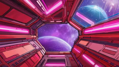 Futuristic Spaceship Interior with Space View