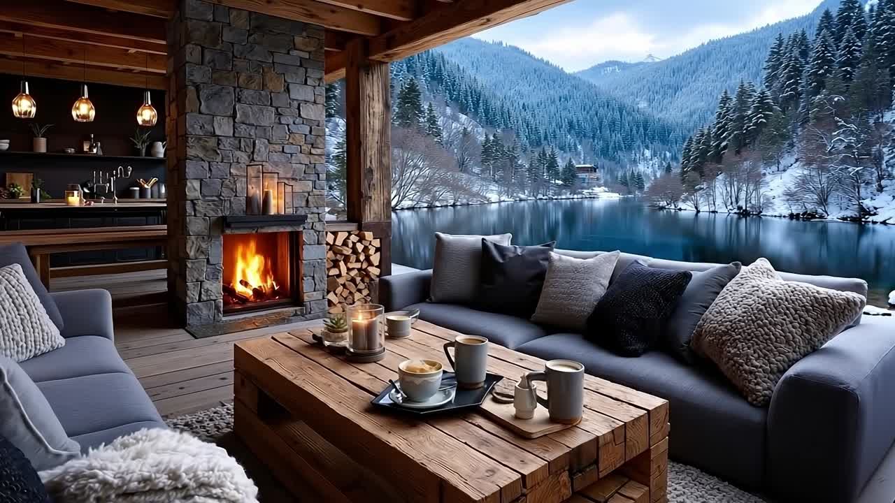 가구 와 벽난로 로 가득 찬 거실