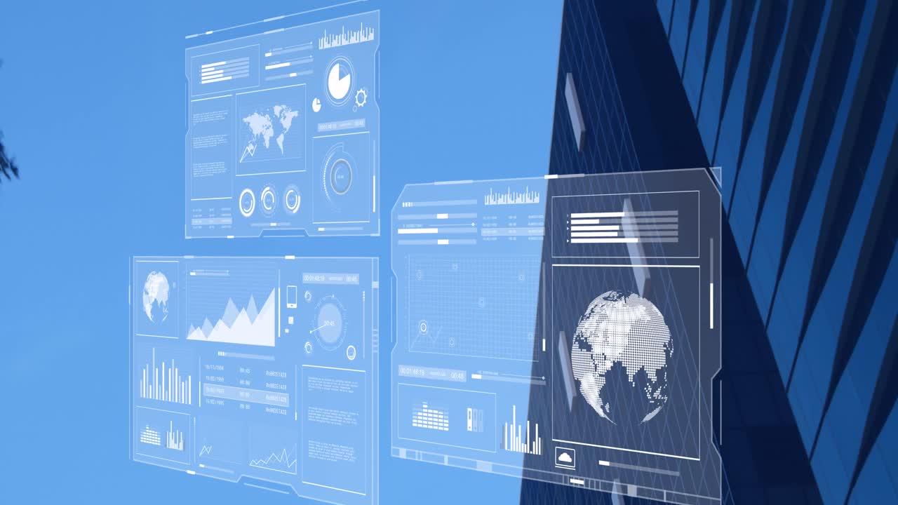 Animation of data processing over cityscape