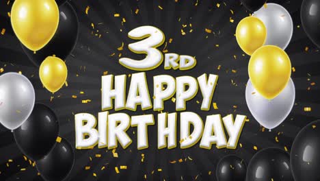 3rd happy birthday celebration with balloons and confetti