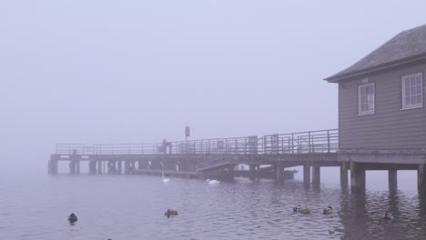 loch lomond pier on a misty evening.