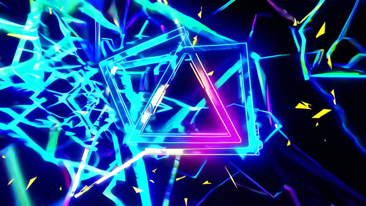 Abstract Neon Geometric Shapes with Fractured Light